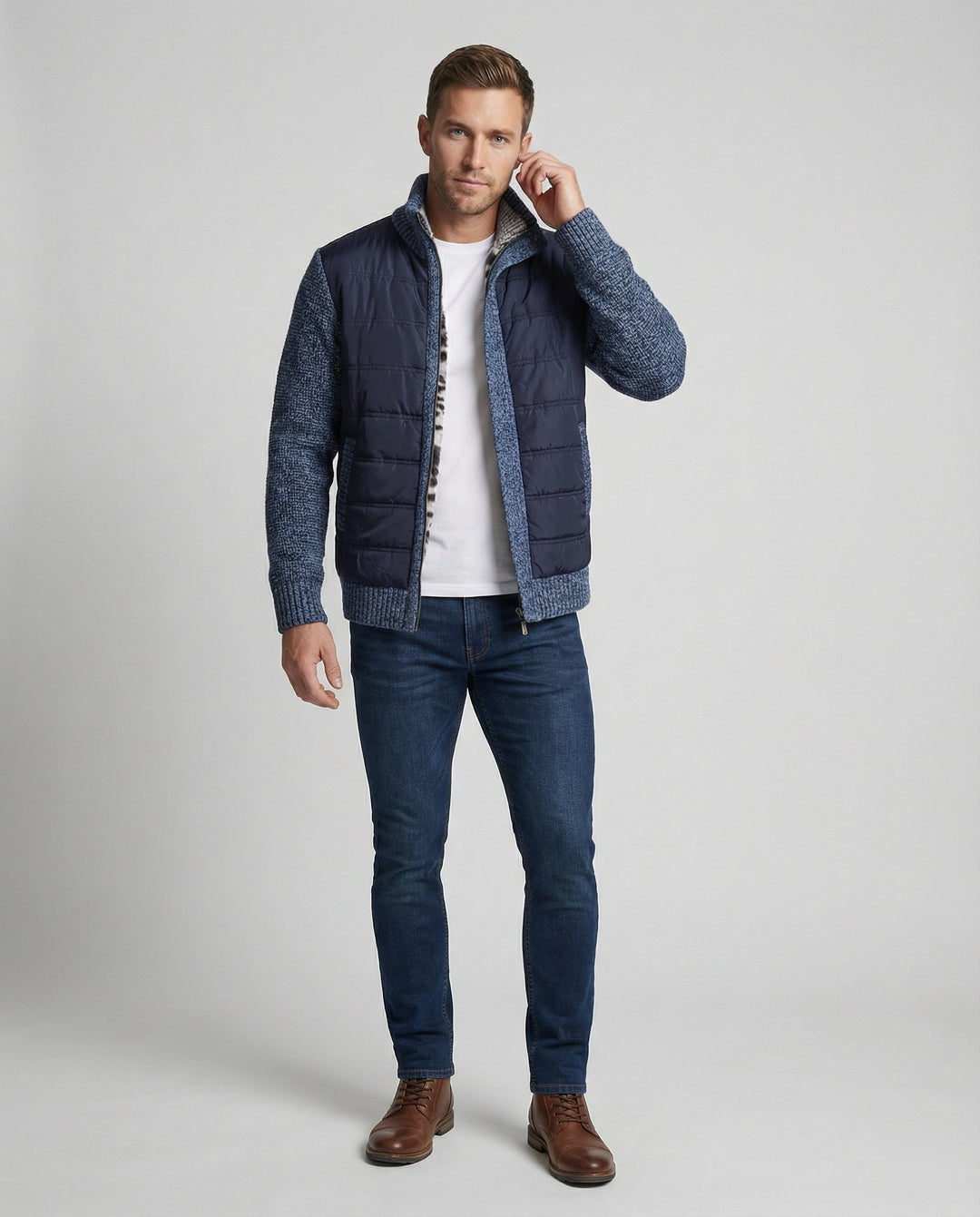 Herren Hybridjacke mit Kunstleder-Elementen