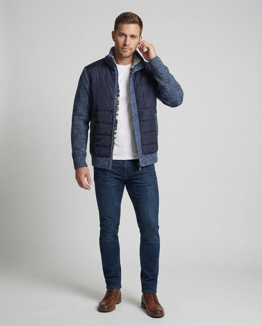 Herren Hybridjacke mit Kunstleder-Elementen
