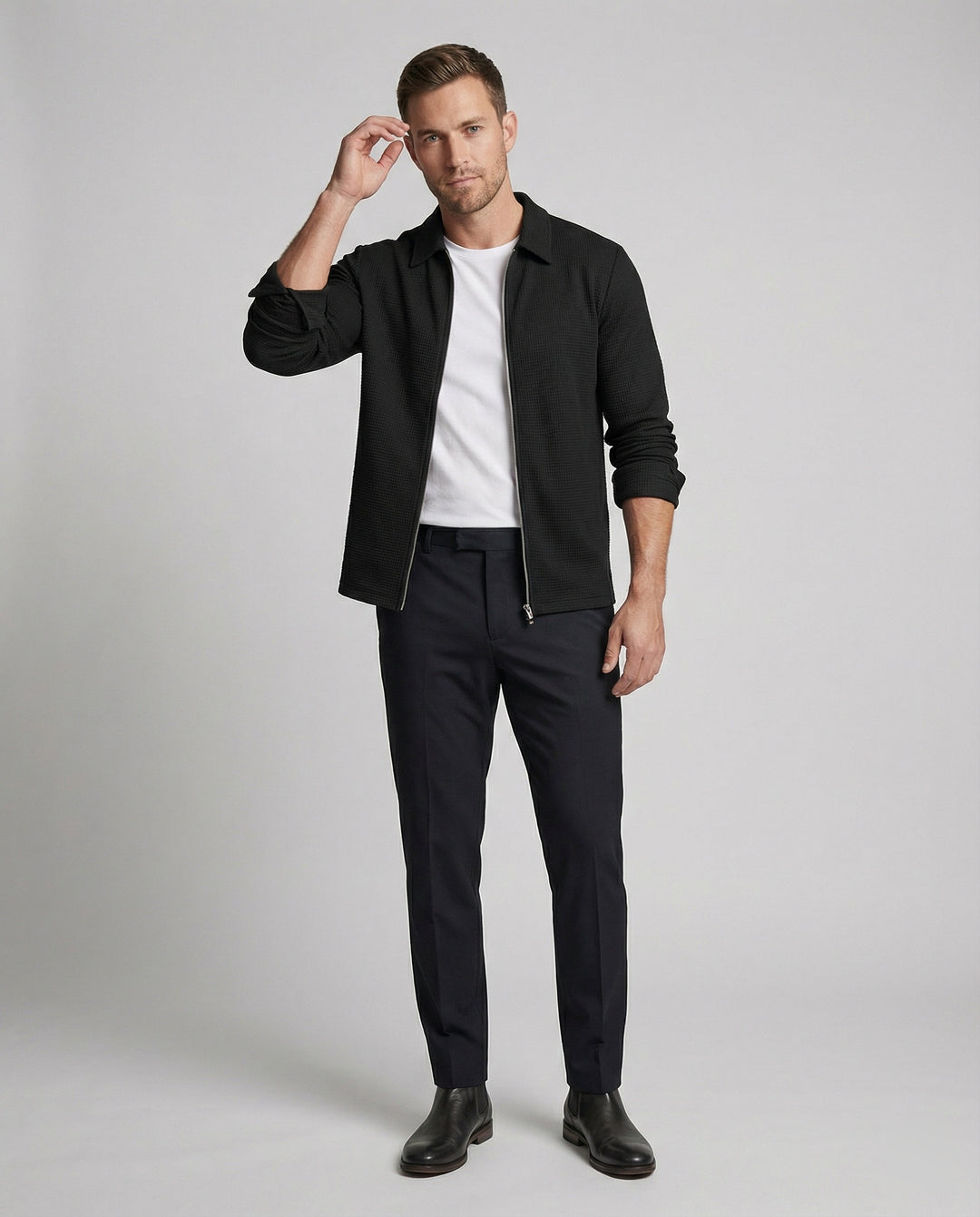 Herren Eleganter Langarmshirt mit strukturierter Oberflächenbeschaffenheit und hochwertigem Reißverschluss EB