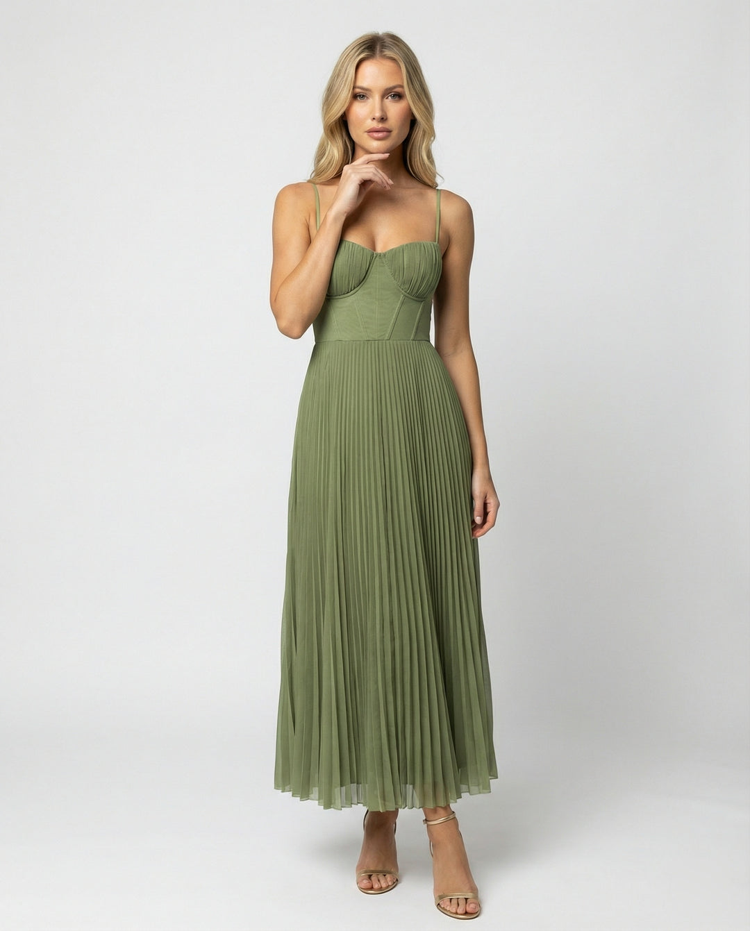 EB | Midi Ärmellos Kleid Mit Gefälteltem Tüll-Bustier