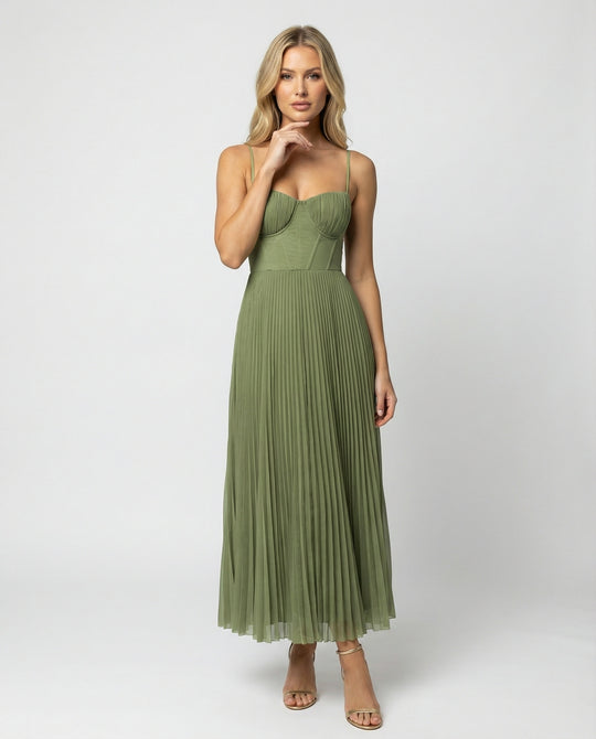 EB | Midi Ärmellos Kleid Mit Gefälteltem Tüll-Bustier