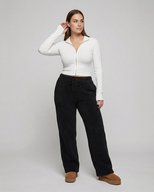 Damen kuschelige Fleece-Hose mit weitem Schnitt EB