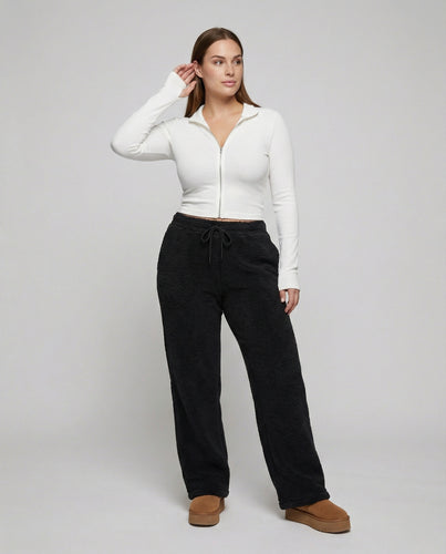 Damen kuschelige Fleece-Hose mit weitem Schnitt EB