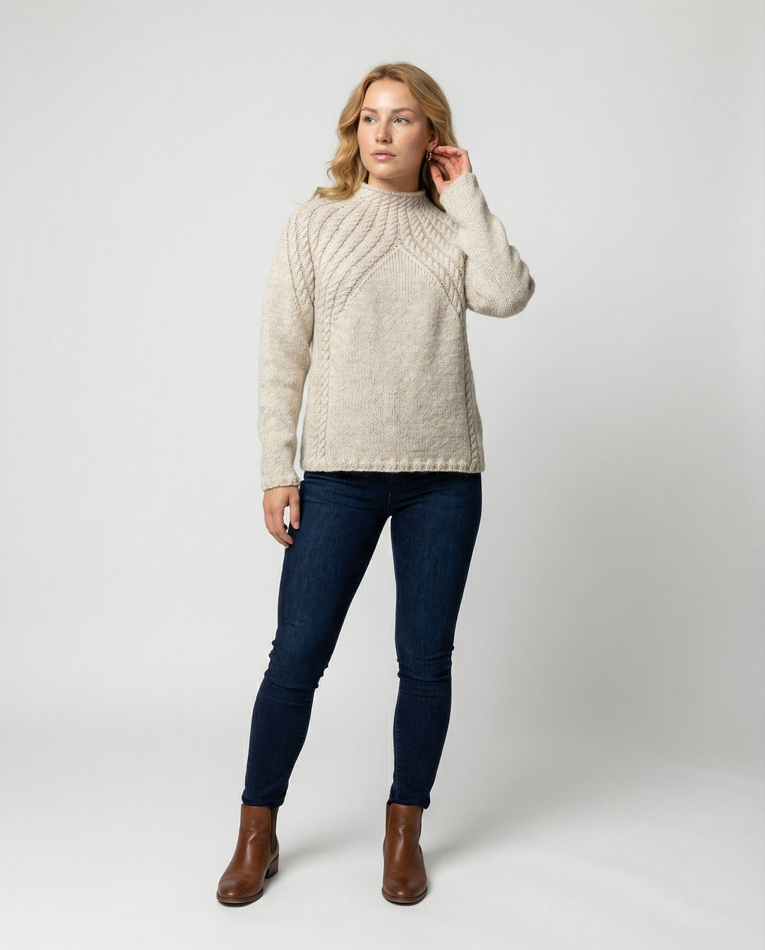 Damen Wolle Rippstrickpullover mit Hoher Kragen & Lässiger Stil | EB