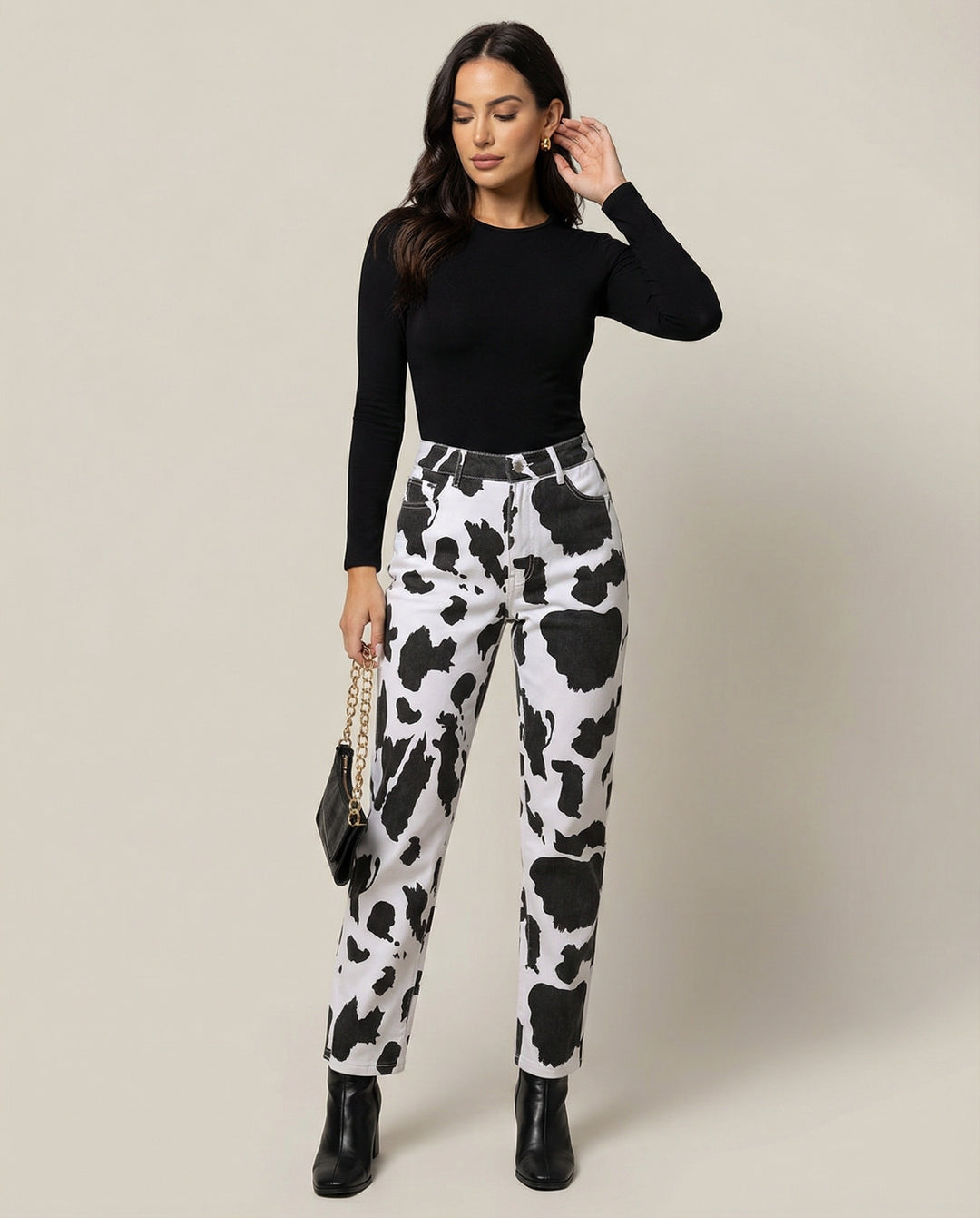 Damen Trendige Jeans im einzigartigen Kuhmuster EB
