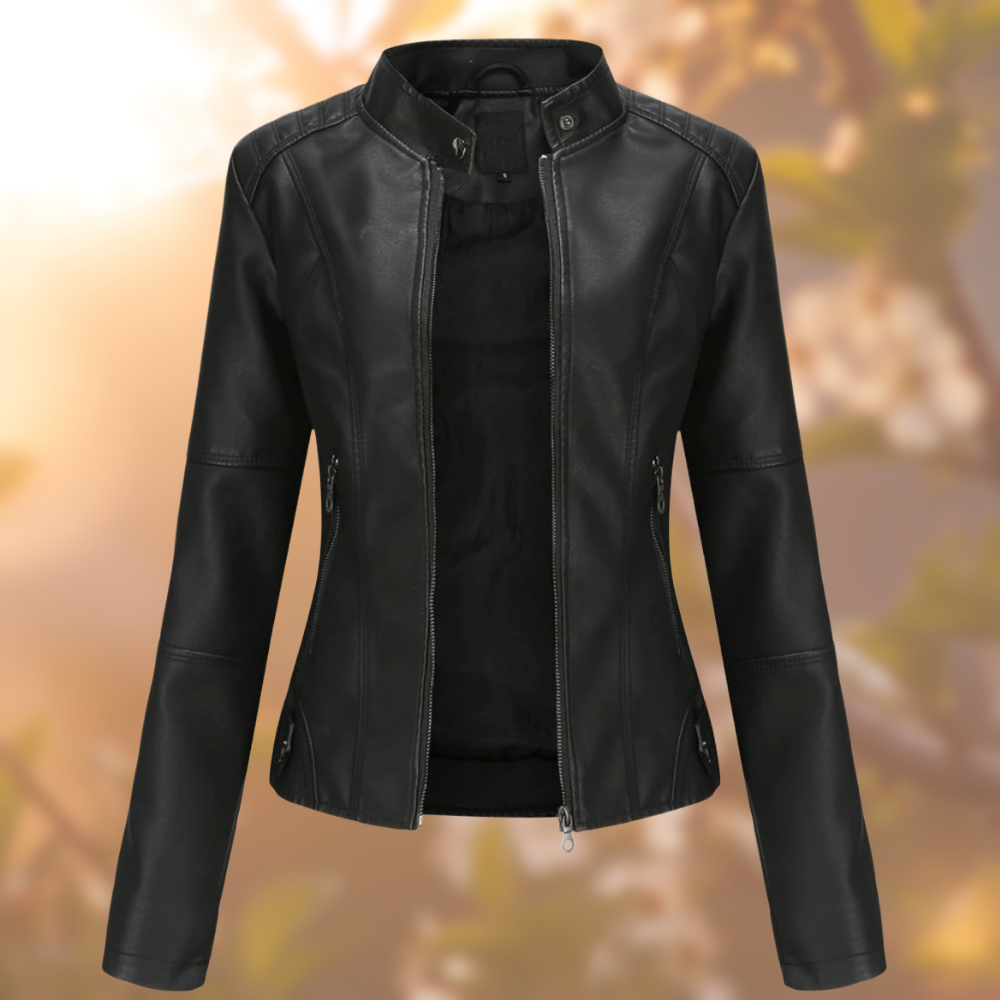 EB | Schlichte Lederjacke Im Bikerstil für Damen