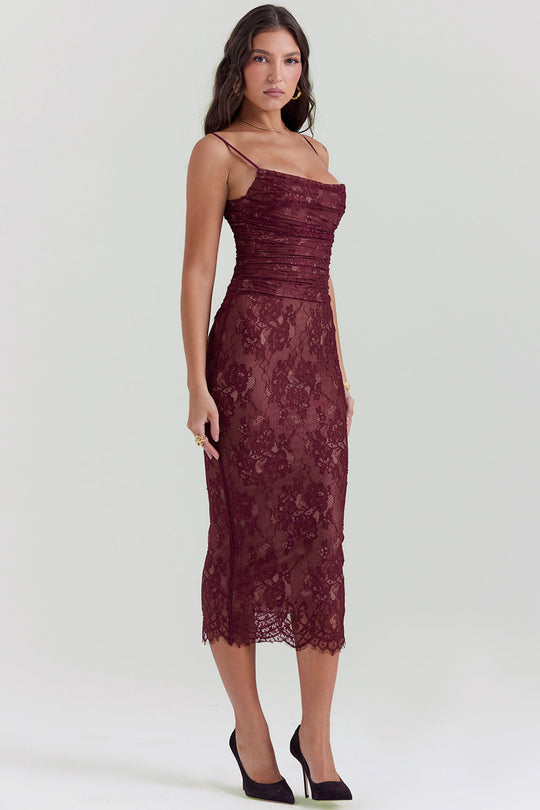 EB | Midi Kleid aus Bordeauxrotem Spitze