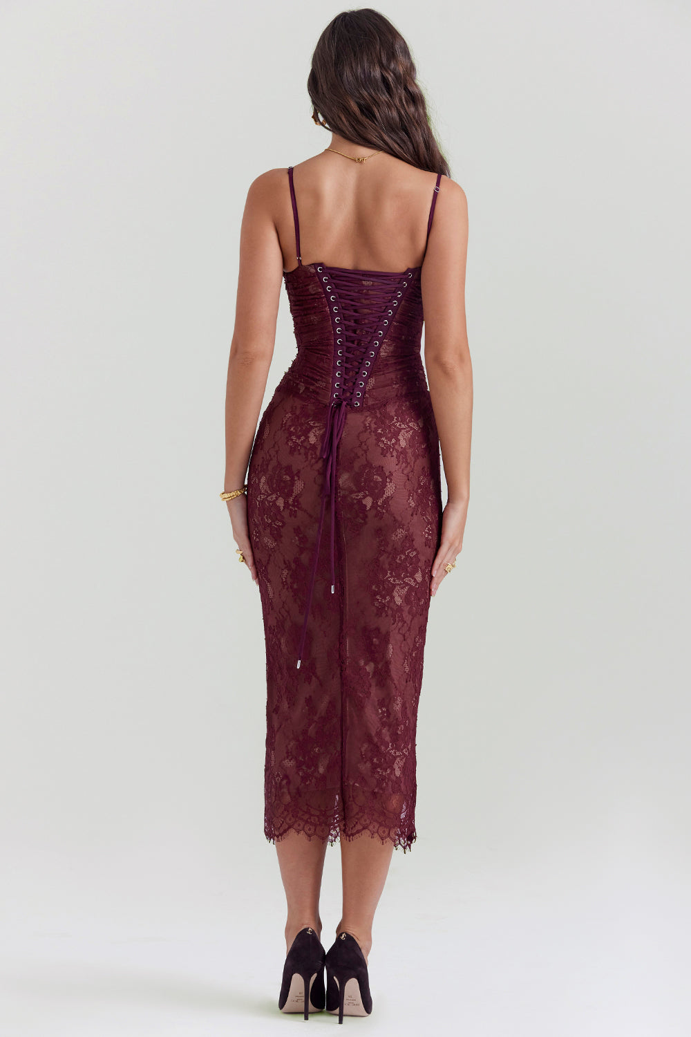 EB | Midi Kleid aus Bordeauxrotem Spitze