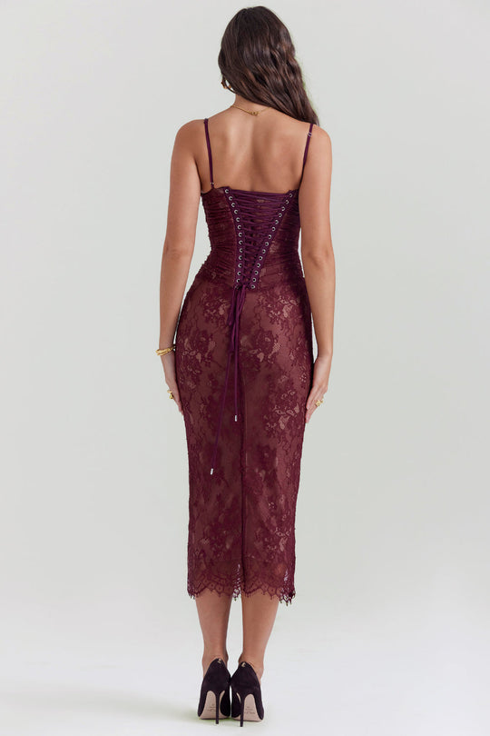 EB | Midi Kleid aus Bordeauxrotem Spitze