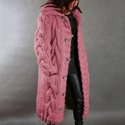 EB | Strickmantel - Oversized Fit - Wollmischung - Kabelmuster - Langes Modell - Kapuze