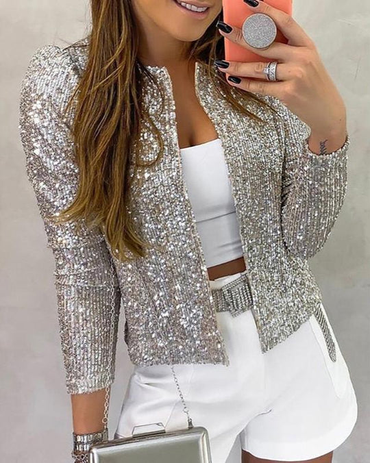 EB | Jacke - Pailletten mit kragenlosem Design