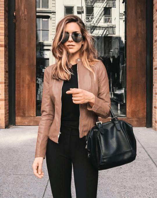 EB | Jacke Damen Slim Fit Lederjacke Damen Perfekt für Den Herbst Trendy & Lässig