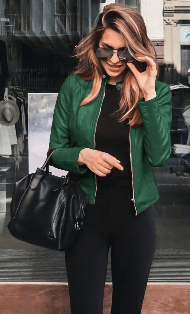 EB | Jacke Damen Slim Fit Lederjacke Damen Perfekt für Den Herbst Trendy & Lässig