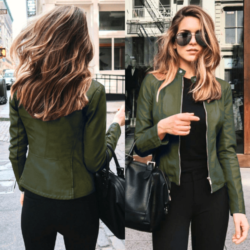 EB | Jacke Damen Slim Fit Lederjacke Damen Perfekt für Den Herbst Trendy & Lässig