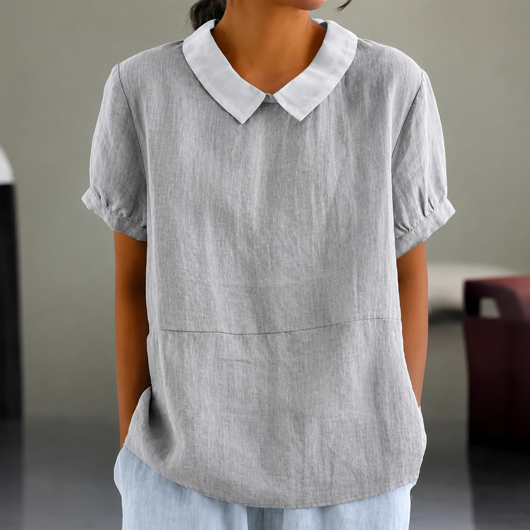 EB | Bequeme Baumwoll Leinen Bluse mit Peter Pan Kragen