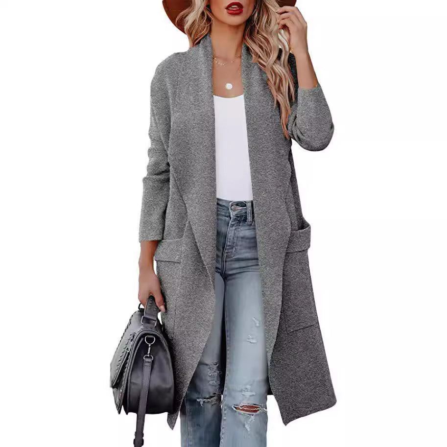 EB | Langer Cardigan - Offene Front - Elegante Freizeitkleidung