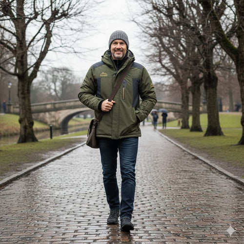 EB | Herren wasserdichte Winterjacke - Mit Kapuze und Brust-Reißverschlussfach