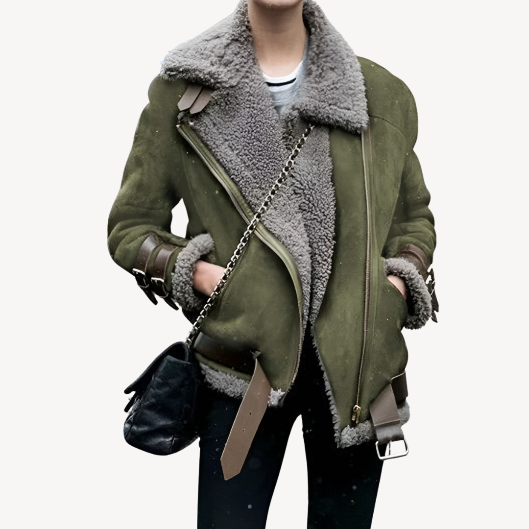 EB | Lammfell Gefütterte Bikerjacke für Damen