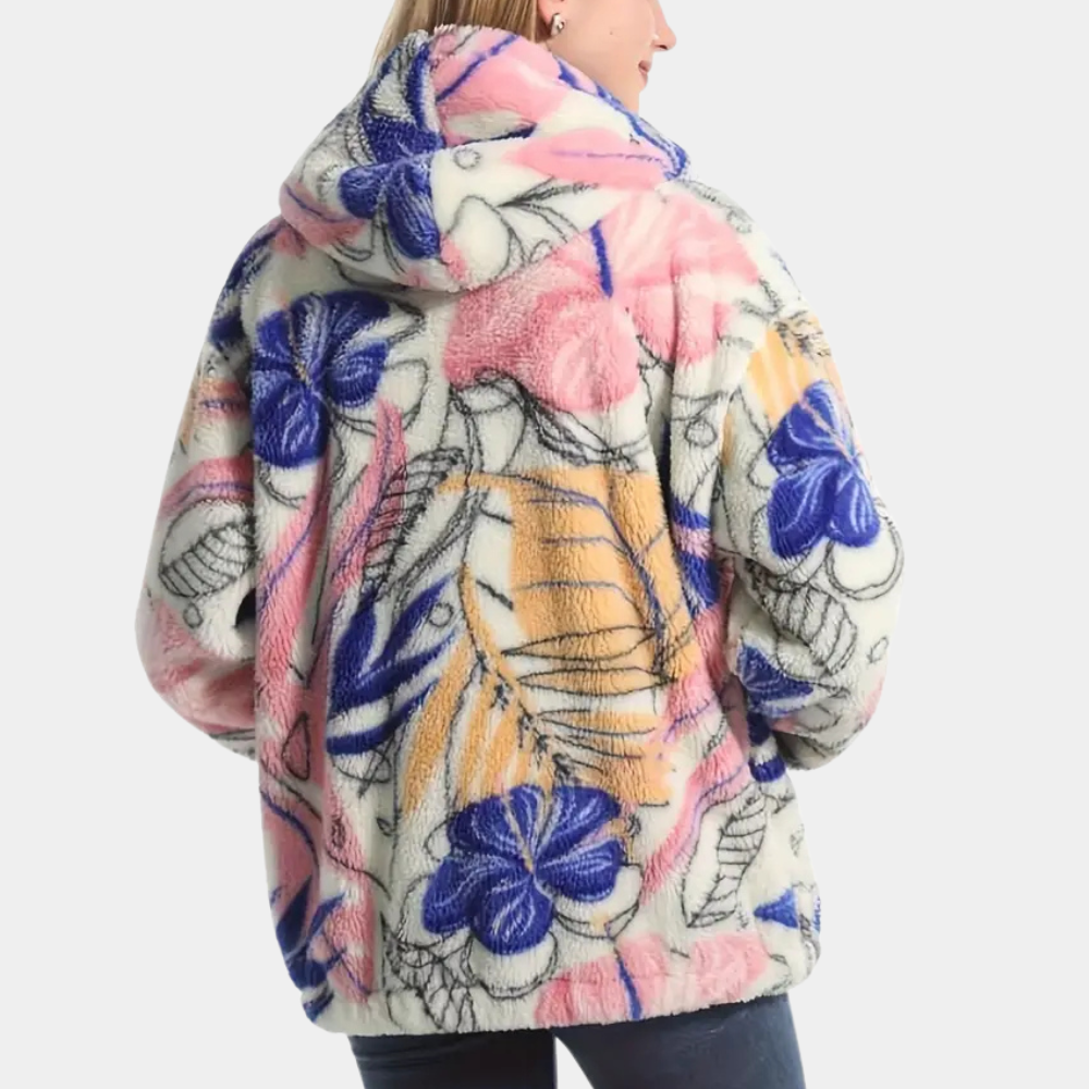 EB | Warmer Damenmantel mit Kapuze und Blumenmuster