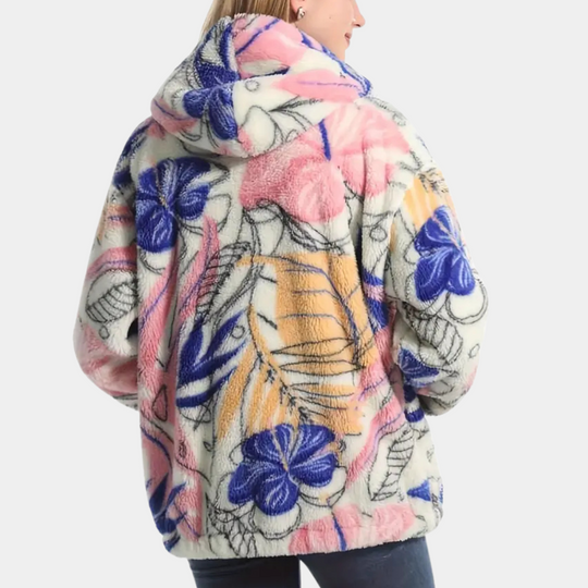 EB | Warmer Damenmantel mit Kapuze und Blumenmuster