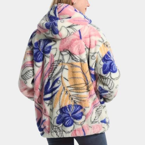 EB | Warmer Damenmantel mit Kapuze und Blumenmuster