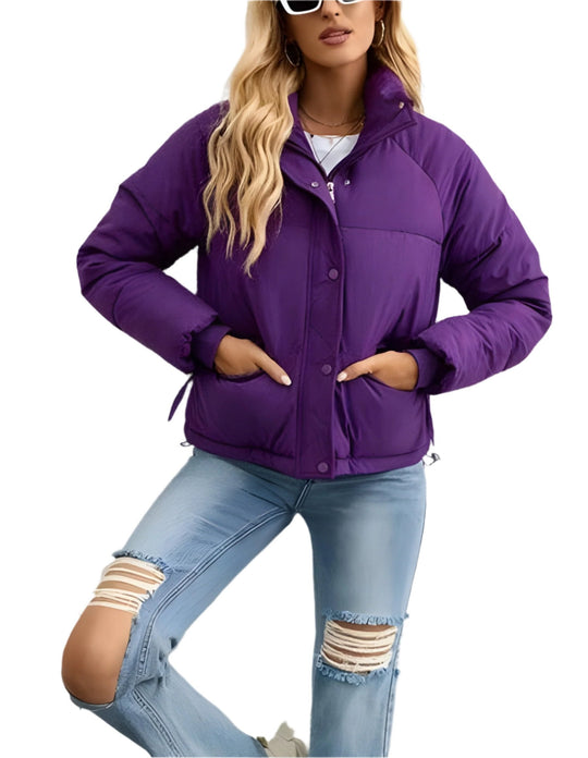 EB | Warme Damen Pufferjacke mit Reißverschluss und Hohem Kragen