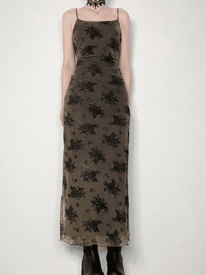 Heidi-Mode | Halloween Doppellagen Blumen Slip Maxi Kleid