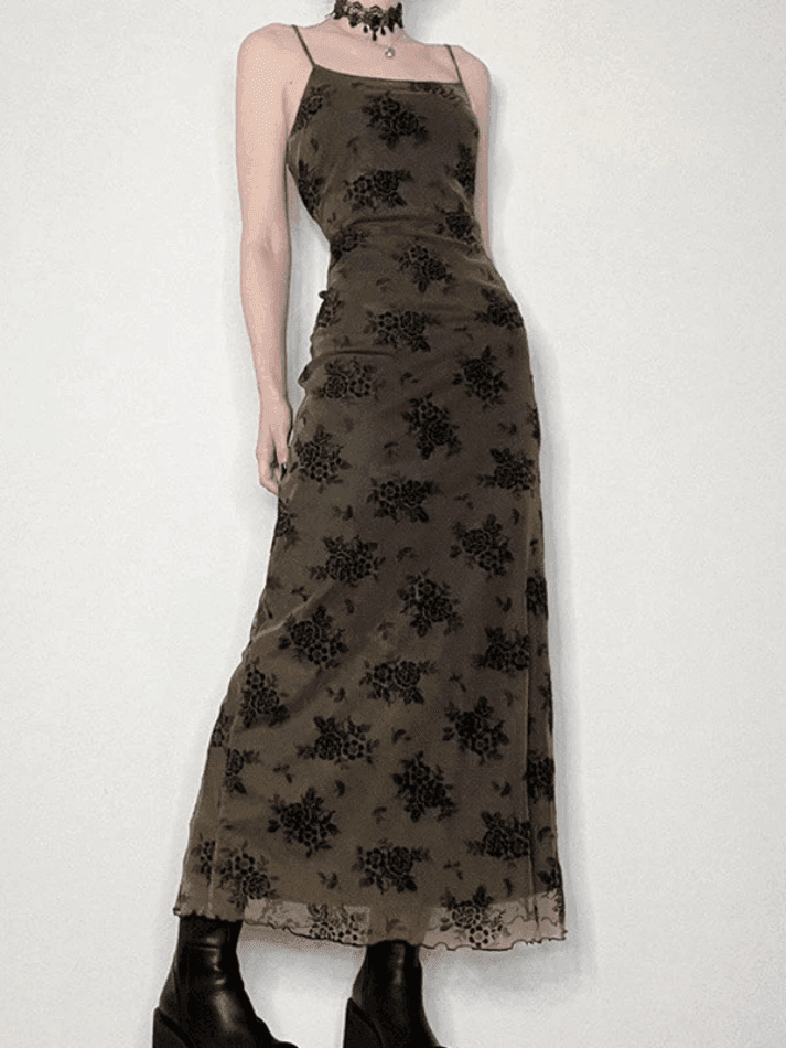 Heidi-Mode | Halloween Doppellagen Blumen Slip Maxi Kleid