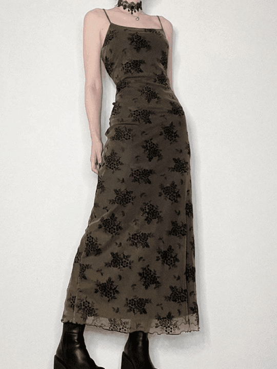 Heidi-Mode | Halloween Doppellagen Blumen Slip Maxi Kleid