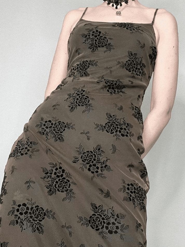 Heidi-Mode | Halloween Doppellagen Blumen Slip Maxi Kleid