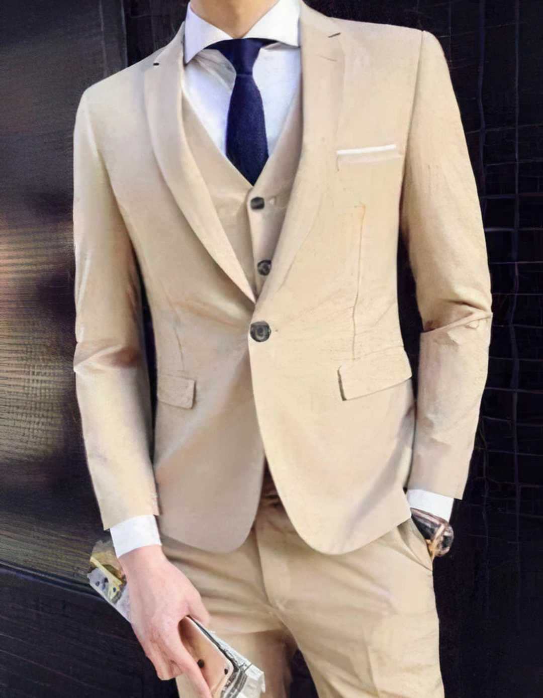 EB | 3 Teiliger Anzug mit Reverskragen Blazer Ärmelloser Weste und Schmaler Hose