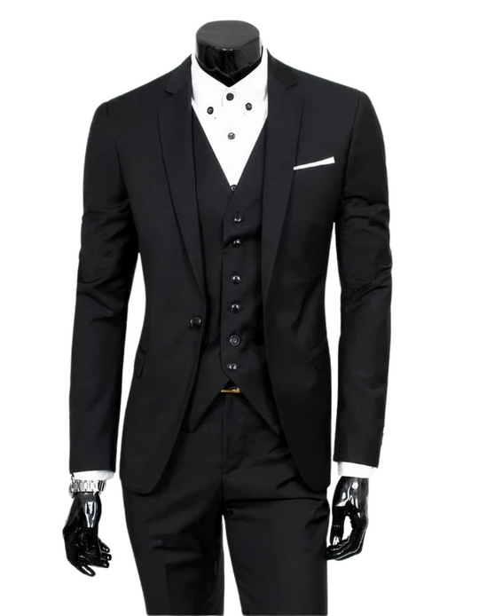 EB | 3 Teiliger Anzug mit Reverskragen Blazer Ärmelloser Weste und Schmaler Hose