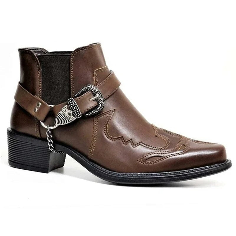 EB | Herren Westernstiefel Schwarz Leder