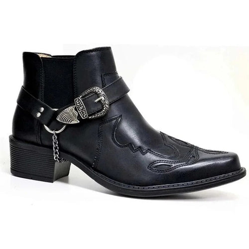 EB | Herren Westernstiefel Schwarz Leder