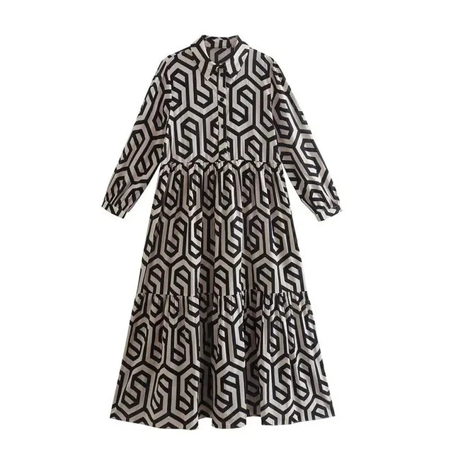 EB | Langärmliges Kleid Mit Geometrischem Muster