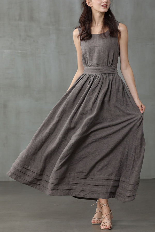 EB | Cross Back O-Hals Maxikleid Leinen
