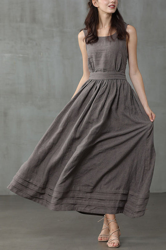 EB | Cross Back O-Hals Maxikleid Leinen