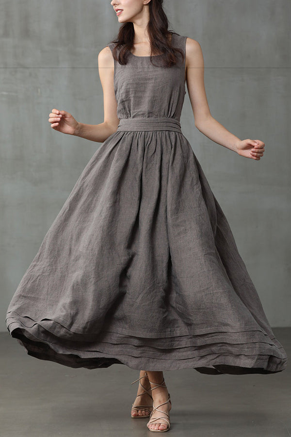 EB | Cross Back O-Hals Maxikleid Leinen