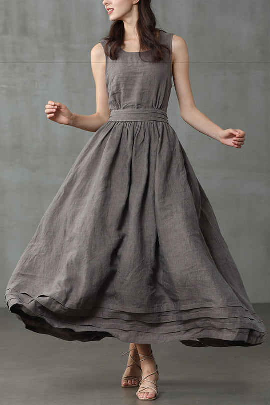 EB | Cross Back O-Hals Maxikleid Leinen