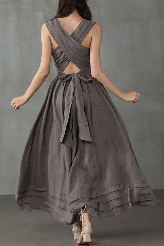 EB | Cross Back O-Hals Maxikleid Leinen