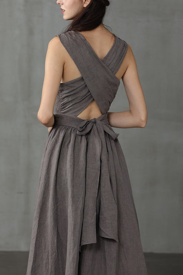 EB | Cross Back O-Hals Maxikleid Leinen
