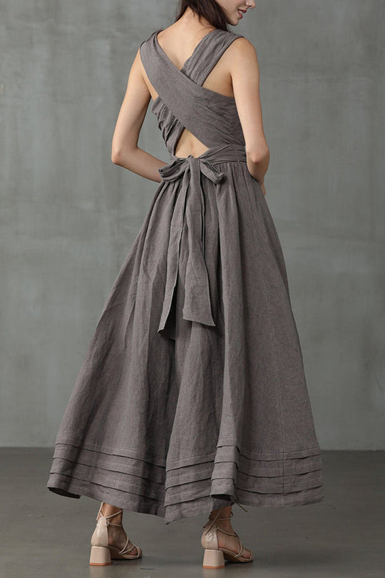 EB | Cross Back O-Hals Maxikleid Leinen