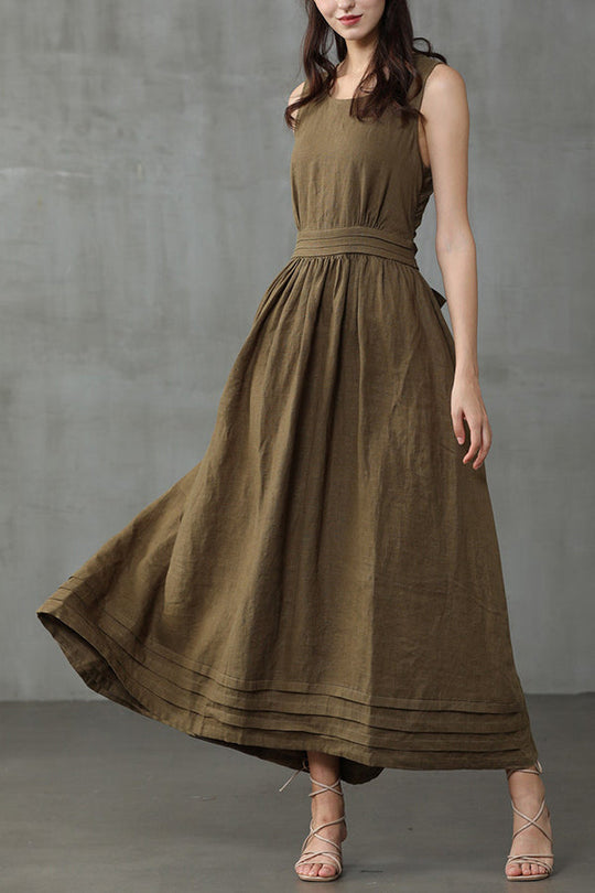 EB | Cross Back O-Hals Maxikleid Leinen