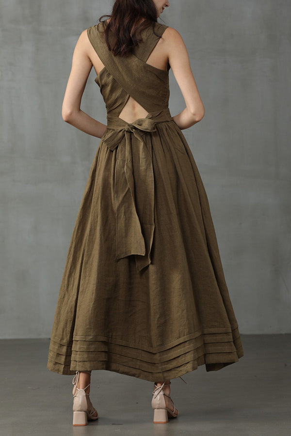 EB | Cross Back O-Hals Maxikleid Leinen