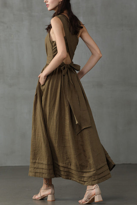 EB | Cross Back O-Hals Maxikleid Leinen