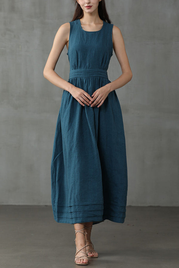 EB | Cross Back O-Hals Maxikleid Leinen