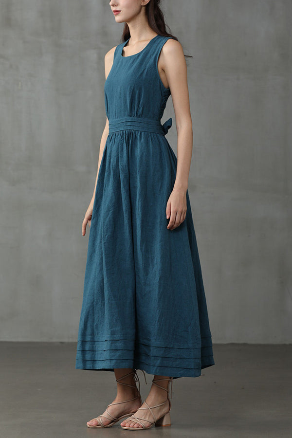 EB | Cross Back O-Hals Maxikleid Leinen