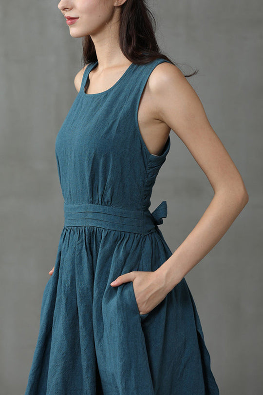 EB | Cross Back O-Hals Maxikleid Leinen