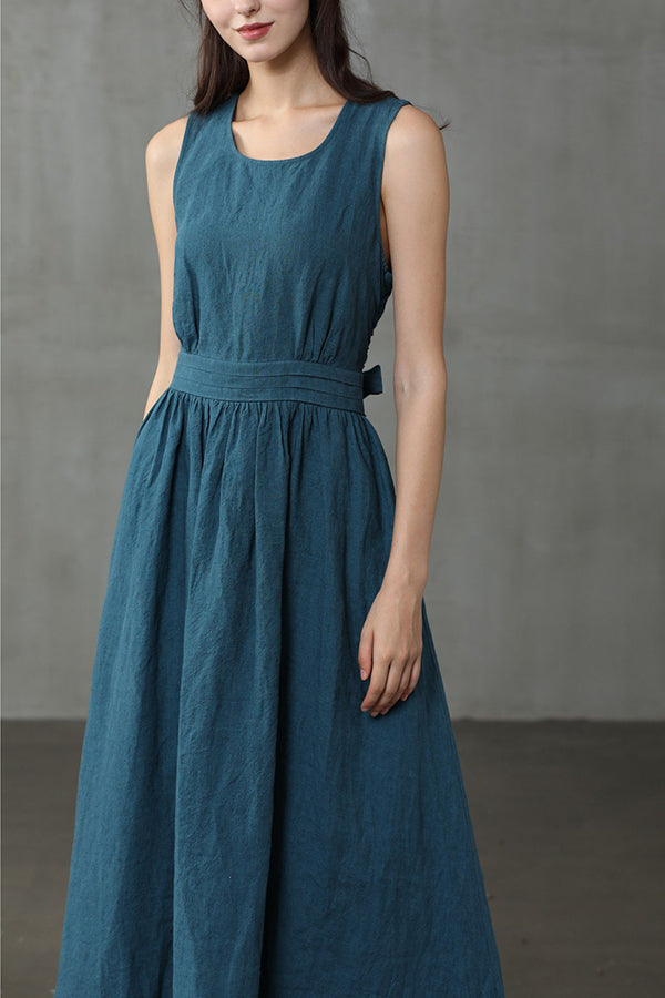 EB | Cross Back O-Hals Maxikleid Leinen