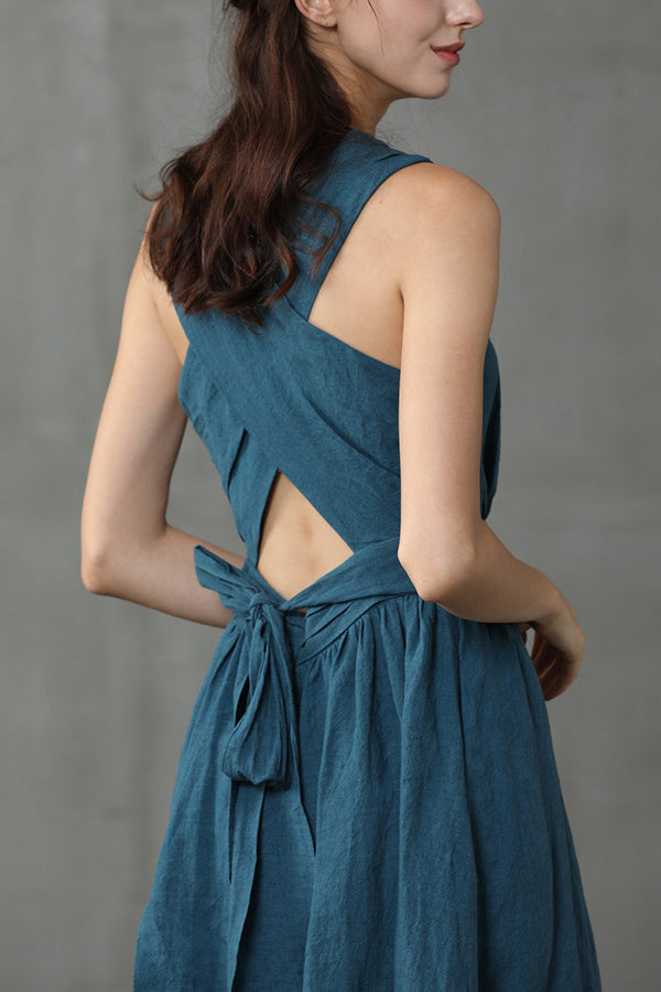 EB | Cross Back O-Hals Maxikleid Leinen